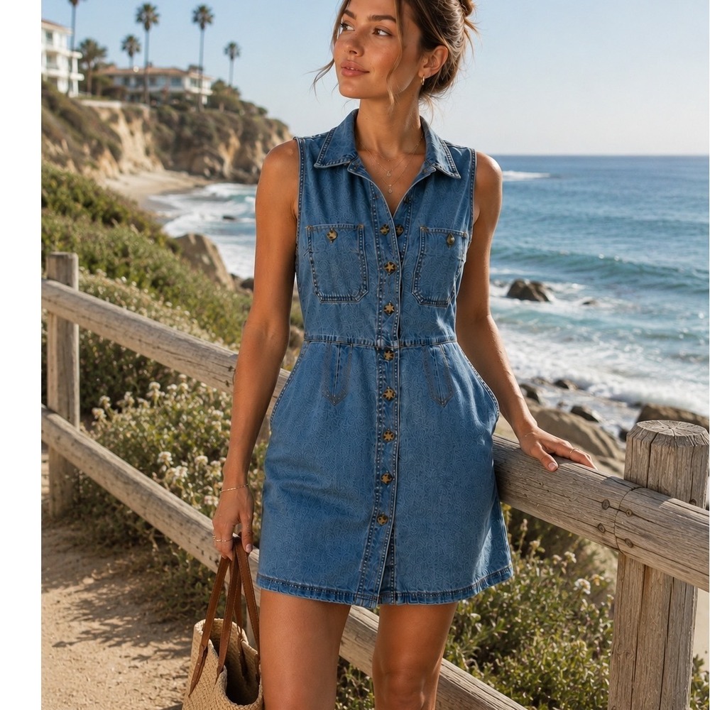 Forever 21 Denim Mini Dress Button Front Blue Size Small Sleeveless Casual Y2K